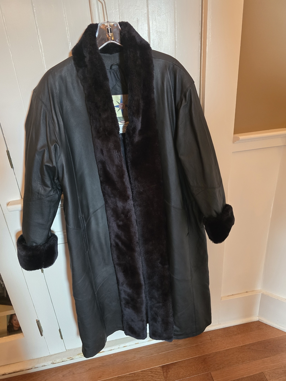 Black Faux Fur Trim Leather Coat - Women